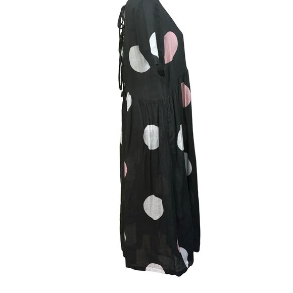 Black/white polka dot maxi dress, whimsical, playful, indie, artisan, statement - Picture 2 of 7